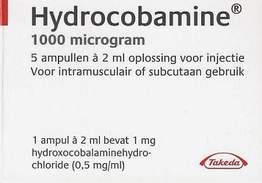 Voorzijde doosje met de ampullen B12